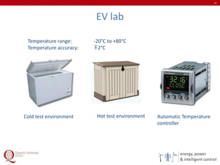 energy, power
& intelligent control
EV lab
22
Cold test environment
Temperature range: -20°C to +80°C
Temperature accuracy: ∓2°C
Hot test environment Automatic Temperature
controller
 
