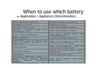 When to use which battery
When to use which battery
„ Application / Appliances Determination:
 