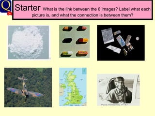 Starter  What is the link between the 6 images? Label what each picture is, and what the connection is between them? 