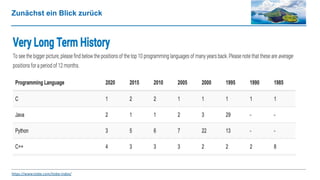 Zunächst ein Blick zurück
https://www.tiobe.com/tiobe-index/
 