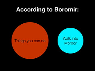 According to Boromir:



                    Walk into
Things you can do
                    Mordor
 