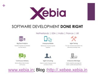 +

SOFTWARE DEVELOPMENT DONE RIGHT
Netherlands | USA | India | France | UK

www.xebia.in; Blog :http://.xebee.xebia.in

 