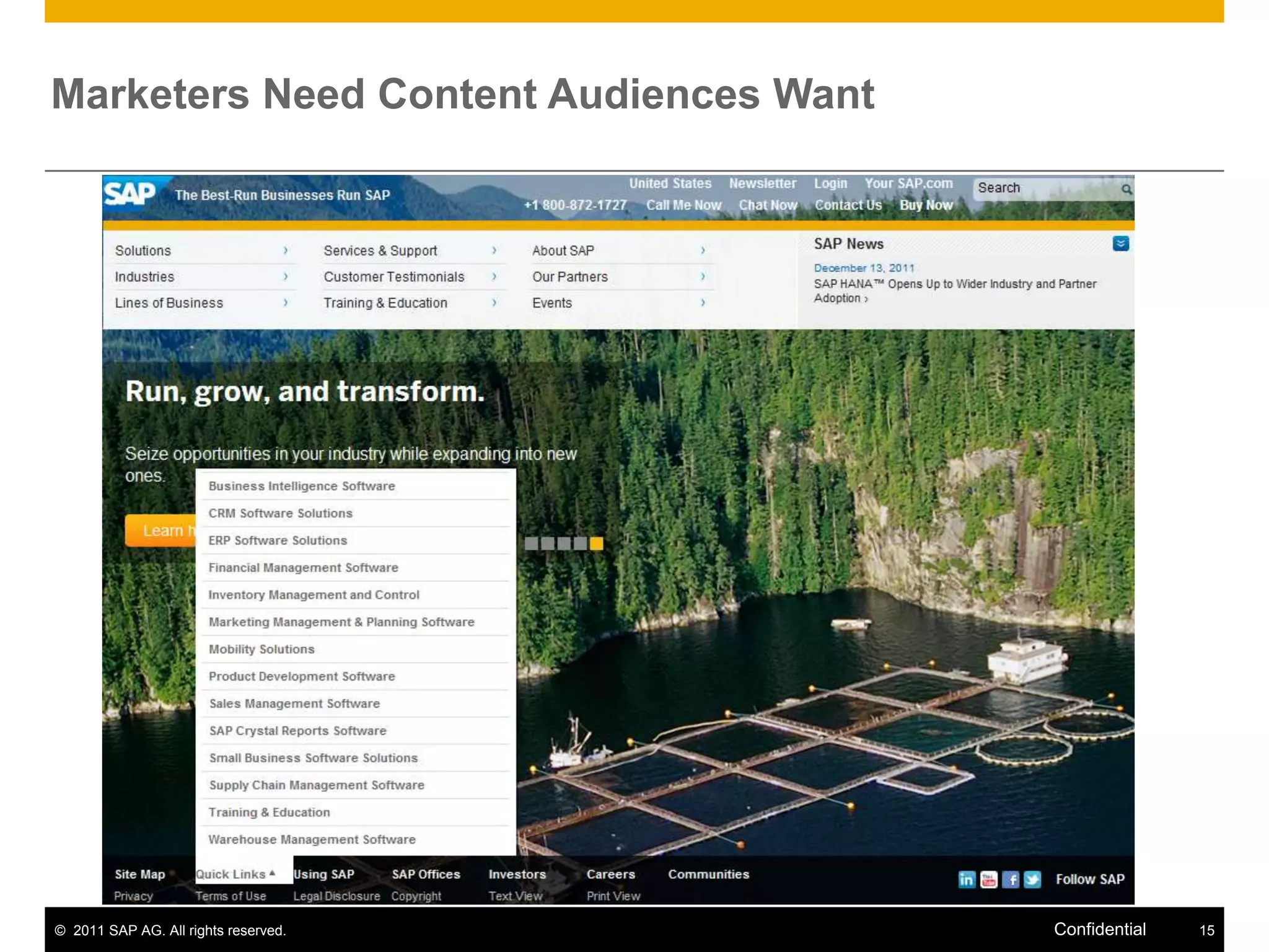 Marketers Need Content Audiences Want




© 2011 SAP AG. All rights reserved.     Confidential   15
 