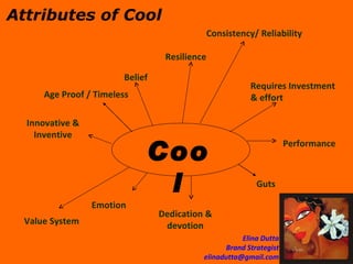 Cool Age Proof / Timeless Belief Value System Performance Dedication & devotion Emotion Innovative & Inventive Resilience Consistency/ Reliability Attributes of Cool Requires Investment & effort Guts 