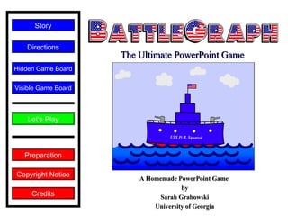 A Homemade PowerPoint Game  by Sarah Grabowski University of Georgia Copyright Notice Let’s Play Directions Story Credits Preparation Visible Game Board Hidden Game Board The Ultimate PowerPoint Game 