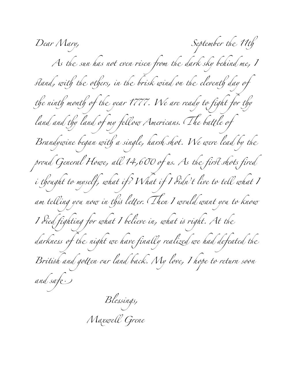 Battle of brandywine letter