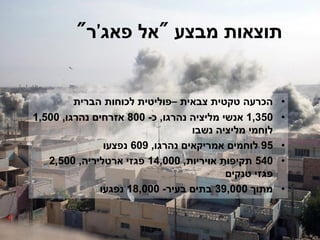 ‫מבצע‬ ‫תוצאות‬"‫אל‬‫פאג‬'‫ר‬"
•‫צבאית‬ ‫טקטית‬ ‫הכרעה‬–‫הברית‬ ‫לכוחות‬ ‫פוליטית‬
•1,350‫נהרגו‬ ‫מליציה‬ ‫אנשי‬,‫כ‬-800‫נהרגו‬ ‫אזרחים‬,1,500
‫נשבו‬ ‫מליציה‬ ‫לוחמי‬
•95‫נהרגו‬ ‫אמריקאים‬ ‫לוחמים‬,609‫נפצעו‬
•540‫אויריות‬ ‫תקיפות‬,14,000‫ארטליריה‬ ‫פגזי‬,2,500
‫טנקים‬ ‫פגזי‬
•‫מתוך‬39,000‫בעיר‬ ‫בתים‬-18,000‫נפגעו‬
 