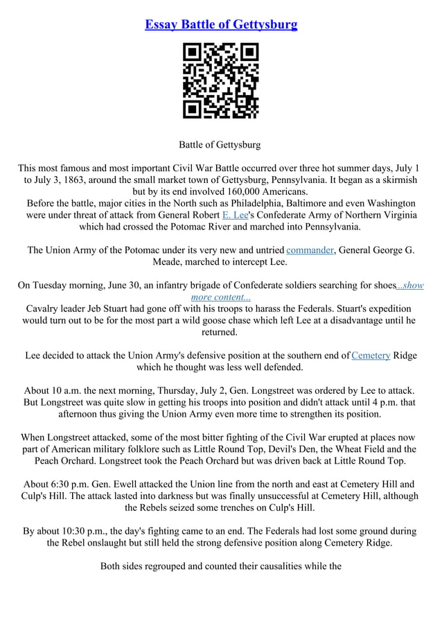 Battle Of Gettysburg Essay | PDF
