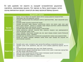 Ёс зүйн дүрмийн гол зорилго нь хүүхдийг хүчирхийллээс урьдчилан 
сэргийлэх, хамгаалахад оршино. Гол зарчим нь багш ажилтнуудын зүгээс 
хүүхэд хамгааллын эрсдэл, зохисгүй зан авир гаргахгүй байхад оршино. 
Эрсдэлийг үнэлэн 
Үргэлж 
анхаарах 
 Хүүхэд, том хүн хоёрын эрх мэдлийн зөрөөг ойлгож хүүхдэд дээрэнгүй хандахгүй байх; 
 Харилцааны зөв үлгэр дууриалал үзүүлэх; 
 Хүүхдийг хүмүүжүүлэхдээ бие махбодийн шийтгэл хэрэглэхгүй байх, эерэг хүмүүжлийн аргыг 
ашиглах; 
 Хүүхдийн хувийн нууцлалд хүндэтгэлтэй хандах; 
 Хүүхдийг ашигласан садар самууныг сурталчилсан хэвлэл, ном зохиол, зураг, кино, дүрс 
бичлэг бусад зүйлсийг хэрэглэх нь хүүхдийг садар самуунд ашиглахыг дэмжиж байгаагийн 
илрэл болохыг ойлгож, ийм зүйлсээс татгалзах; 
 Хүүхдийн өөрөө хийж чадах зүйлийг өмнөөс нь хийхгүй байх; 
 Хүүхэд хамгааллын зөрчлийг тэвчихгүй байх, мэдээлэх, асуудлыг нуун дарагдуулдаггүй, 
нээлттэй ярилцдаг соёлыг түгээх; 
 Ажлаа төлөвлөх, гүйцэтгэхдээ хүүхдийн амь нас, эрүүл мэндэд хохирол үзүүлж болзошгүй 
аливаа эрсдэлийг тооцож, сэргийлэх; 
 Хүүхдийн дунд гарч болзошгүй үе тэнгийнхний хүчирхийллийн талаар сонор сэрэмжтэй байх; 
 Хүүхэд хүн дамлан худалдах наймааны золиос болох зэрэг хүүхдэд хор учруулах үйл 
ажиллагаанаас сэргийлэх. 
Хориглох 
 Хүүхдийг цохих, зодох, тусгаарлан хорих зэргээр бие махбодын хүчирхийлэлд оруулах; 
 Хүүхдийг гутаах, ичээх, доромжлох, дорд үзэх, сэтгэл санааны дарамтанд оруулах, нэр хоч 
өгөх; 
 Хүүхэдтэй бэлгийн харилцаанд орох, уруу татах, биеийг үнэлүүлэх; 
 Хүүхдийг бэлгийн харьцаа хандлагаар өдсөн тоглоом тоглох, шалиг үг яриа ярих зэргээр биеэ 
авч явах, бусдад тийм боломж олгох; 
 Хууль бус эсвэл хүүхдэд аюултай үйлдэл гарсан тохиолдолд түүнийг тоохгүй орхих; 
 Хүүхдийн дэргэд хараал, бүдүүлэг үг хэрэглэх; 
 Хүүхдийг ямар нэг байдлаар нь ялгаварлан харьцах. 
 