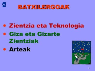 BATXILERGOAKBATXILERGOAK
• Zientzia eta Teknologia
• Giza eta Gizarte
Zientziak
• Arteak
55
 