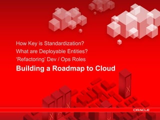 How Key is Standardization?
                What are Deployable Entities?
                „Refactoring‟ Dev / Ops Roles
                Building a Roadmap to Cloud




© 2011 Oracle                       Cloud Computing – Making IT Simple   26
 