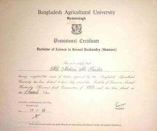 BSc A H certificate