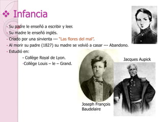  Infancia
• Su padre le enseñó a escribir y leer.
• Su madre le enseñó inglés.
• Criado por una sirvienta --- “Las flores...