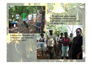 Erklären des Konzepts und
Vorbereiten des Geländes
für die Bautätigkeit
1. Minga: erster gemeinsamer
Arbeitseinsatz mit Kindern und
Jugendlichen aus unserem Projekt
und deren Eltern.
 