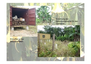 Eintreffen erster
Baumaterialien
Errichtung der
Betonfundamente für den
Container
 