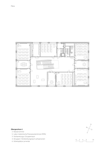 Pläne

2

6

5
3

4

4

N
W

Obergeschoss 1
2 Klassenzimmer
5 Labor medizinische Praxisassistentinnen (MPA)
3 (Vorbereitungs-) Gruppenraum
4 (Gruppen-) Vorbereitungsraum Lehrpersonen
6 Arbeitsplätze Lernende

O
S

0

2

4

6

10

 