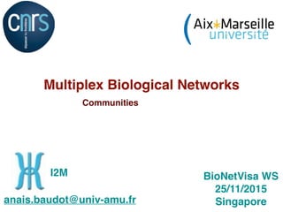 Multiplex Biological Networks
Communities
1
BioNetVisa WS
25/11/2015
Singaporeanais.baudot@univ-amu.fr
I2M
 