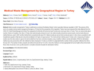 Medical Waste Management by Geographical Region in Turkey
 