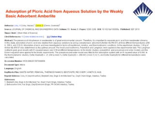 Adsorption pf Picric Acid from Aqueous Solution by the Weakly
Basic Adsorbent Amberlite
 