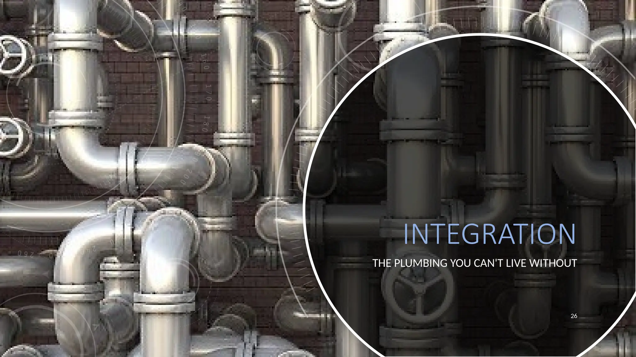INTEGRATION
THE PLUMBING YOU CAN'T LIVE WITHOUT
26
 