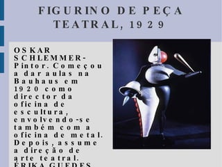 Cadeira Bauhaus Walter Gropius (1889-1969) arquiteto alemão, é considerado um dos principais nomes da Arquitetura do século XX. Foi fundador da Bauhaus. Escola que foi um marco no design, arquitetura e arte moderna, ao desenhar esta cadeira, utilizou-se da racionalidade, onde o cuidado não era apenas com as cores, mas com a geometria e assimetria também.Ele desprezava a produção em massa, pois não havia uma preocupação com a funcionalidade e conforto e sim com adornos desnecessários. Tania Maria Vieira de Oliveira  Autor(es) : Walter Gropius  