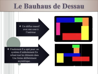  Un édifice massif
avec une cour à
l’intérieur
 Finalement Il a opté pour: un
système d’emboitement En
reliant tout les éléments dans
Une forme délibérément
asymétrique .
 