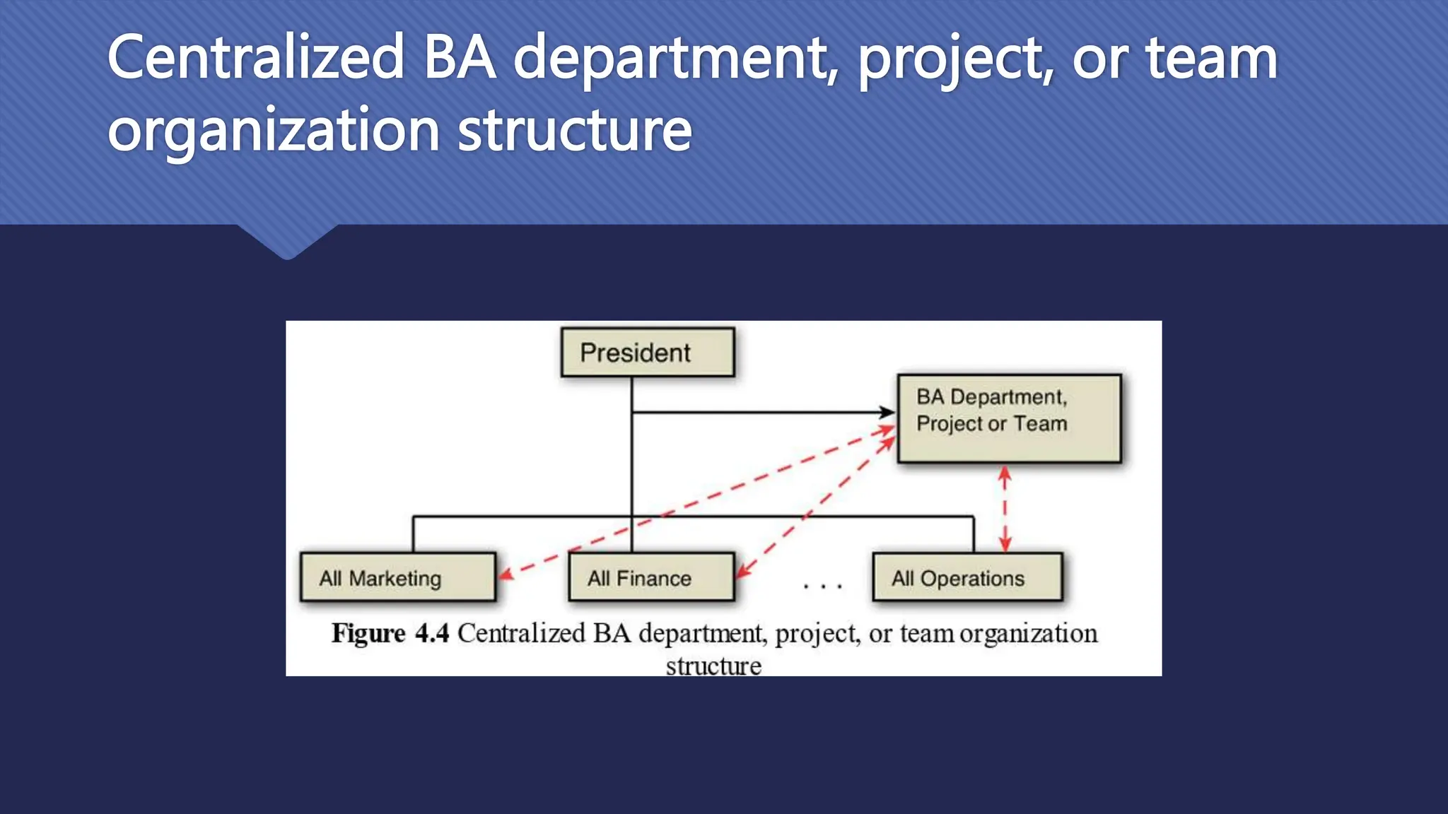 Centralized BA department, project, or team
organization structure
 