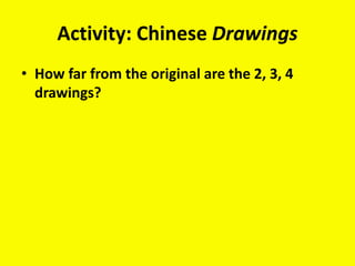 Activity: Chinese Drawings
• How far from the original are the 2, 3, 4
drawings?
 