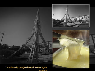 3 fatias de queijo derretido em água quente 