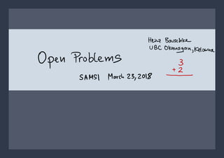 Heinz Bauschke
UBC
Okanagan , Kelowna
Open Problems 3
+ 2
SAMSI March 23,2018
-
 