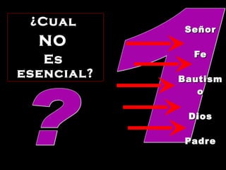 Señor Fe Bautismo Dios Padre ¿ Cual  NO  Es  esencial? 1 ? 