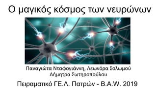 Ο μαγικός κόσμος των νευρώνων
Πειραματικό ΓΕ.Λ. Πατρών - B.A.W. 2019
Παναγιώτα Νταφογιάννη, Λεωνόρα Σολωμού
Δήμητρα Σωτηροπούλου
 
