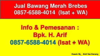 Desain By_ Arief Itoe Nanang
Info & Pemesanan :
Bpk. H. Arif
0857-6588-4014 (Isat + WA)
Jual Bawang Merah Brebes
0857-6588-4014 (Isat + WA)
 