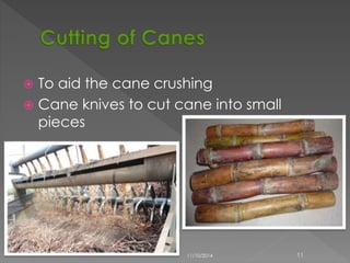  To aid the cane crushing 
 Cane knives to cut cane into small 
pieces 
11/10/2014 11 
 