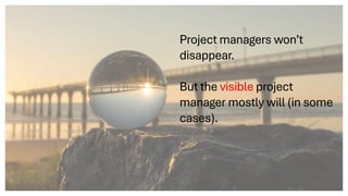 Project managers won’t
disappear.
But the visible project
manager mostly will (in some
cases).
 