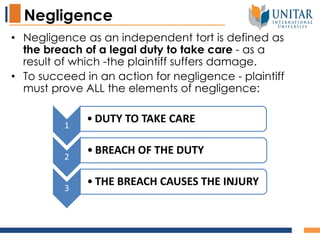Comprehensive Overview of the Law of Tort and Negligence Principles | PDF