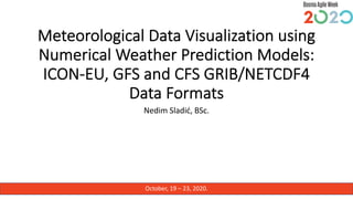 October, 19 – 23, 2020.
Meteorological Data Visualization using
Numerical Weather Prediction Models:
ICON-EU, GFS and CFS GRIB/NETCDF4
Data Formats
Nedim Sladić, BSc.
 