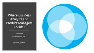 Where Business
Analysts and
Product Managers
Collide!
BA Works
5th December 2017
@james_mayes
 