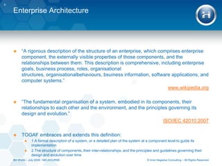 Enterprise architectureThe Enterprise as a Dynamic System7BA World - June 2011 - MELBOURNE© Imre Hegedus Consulting – All Rights Reserved