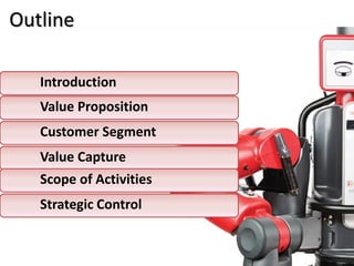 Outline
Customer Segment
Introduction
Value Proposition
Value Capture
Scope of Activities
Strategic Control
 