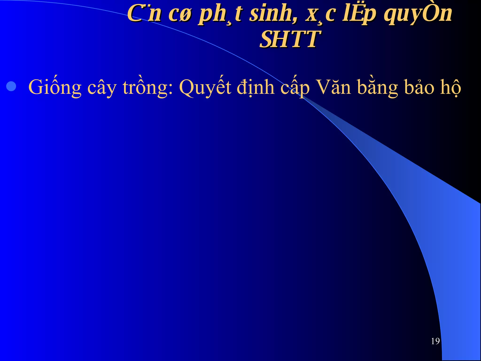 C¨n cø ph¸t sinh, x¸c lËp quyÒn SHTT Giống cây trồng: Quyết định cấp Văn bằng bảo hộ 