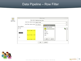 Data Pipeline – Row Filter




                                                                                   14
  © 2012, Pentaho. All Rights Reserved. pentaho.com. Worldwide +1 (866) 660-7555
 