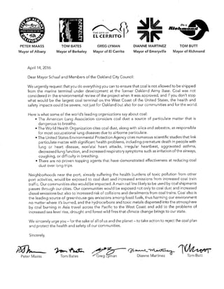 Bay area mayors' letter on coal