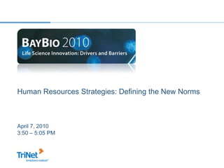 Human Resources Strategies: Defining the New Norms April 7, 2010 3:50 – 5:05 PM 