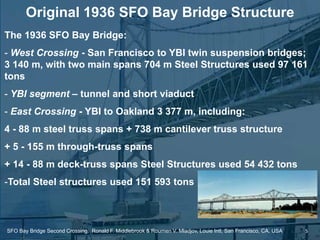 5
The 1936 SFO Bay Bridge:
- West Crossing - San Francisco to YBI twin suspension bridges;
3 140 m, with two main spans 70...
