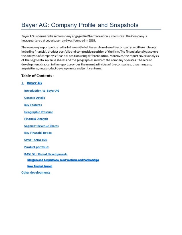 Bayer AG Company Profile and Snapshots