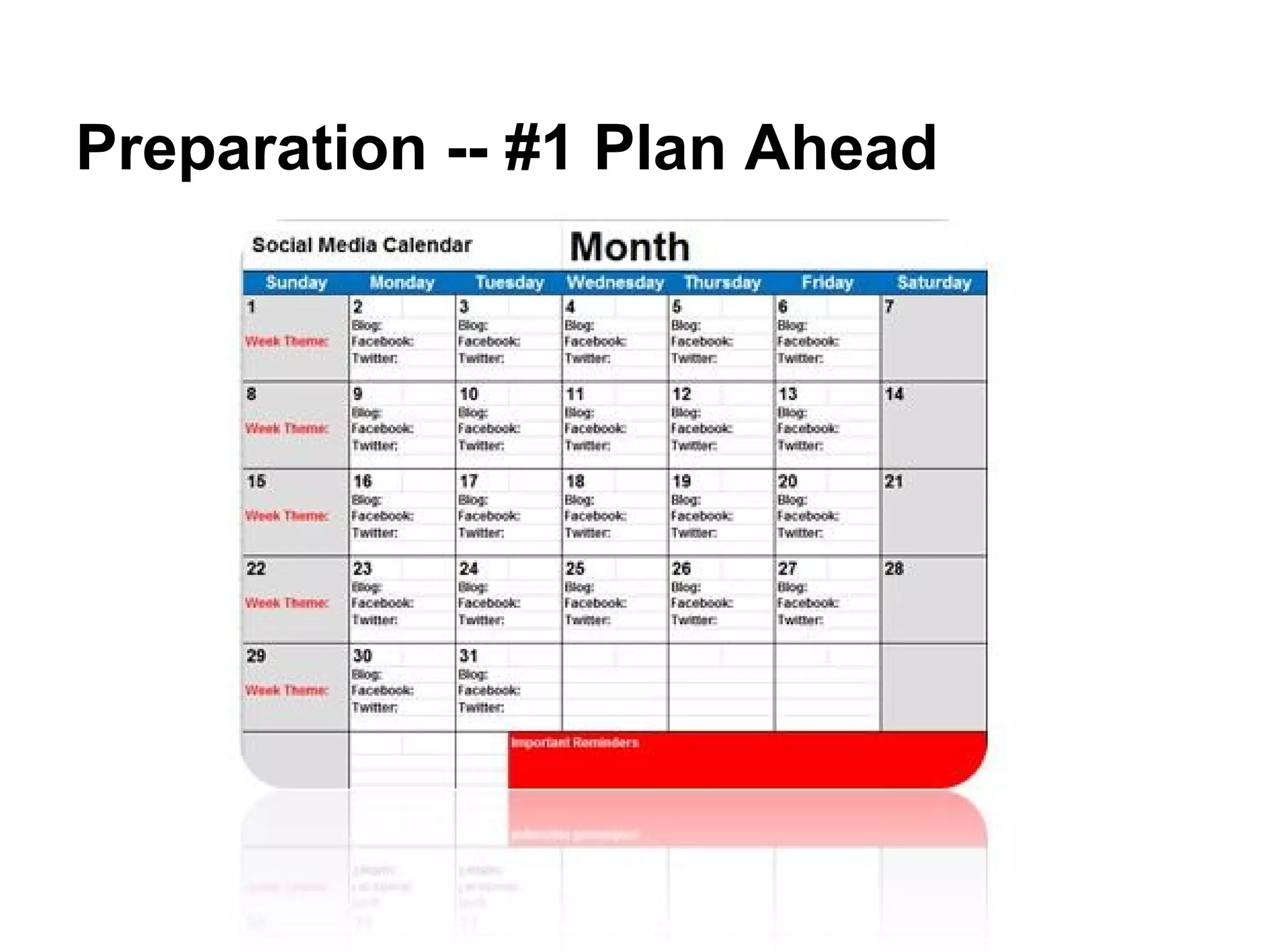 Preparation -- #1 Plan Ahead
 