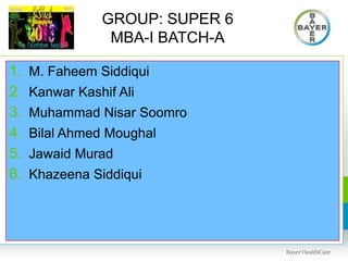 GROUP: SUPER 6
                 MBA-I BATCH-A

1.   M. Faheem Siddiqui
2.   Kanwar Kashif Ali
3.   Muhammad Nisar Soomro
4.   Bilal Ahmed Moughal
5.   Jawaid Murad
6.   Khazeena Siddiqui
 