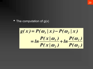 29
• The computation of g(x)
)
(
P
)
(
P
ln
)
|
x
(
P
)
|
x
(
P
ln
)
x
|
(
P
)
x
|
(
P
)
x
(
g
2
1
2
1
2
1










 