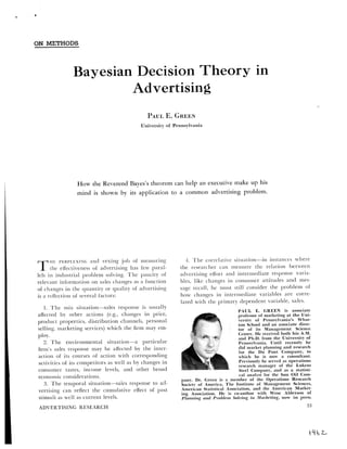 Bayesian decision theory in advertising   1962